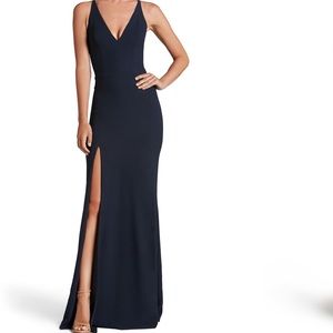 Iris Crepe Side Slit Gown Navy Blue